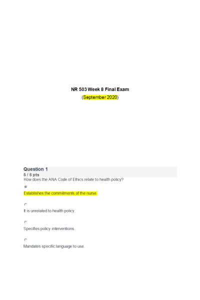 NR 503 Week 8 Final Quiz