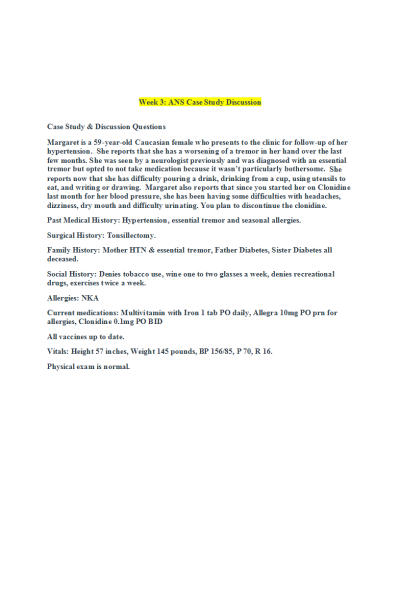 NR 565 Week 3 ANS Case Study Discussion (Original Post & Peer Response)
