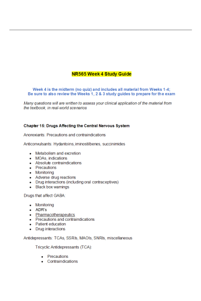 NR 565 Week 4 Readings-Study Outline; Chapter 15, 29, 35