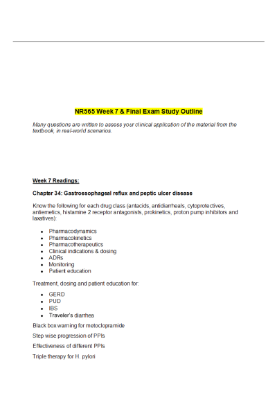 NR 565 Week 7 Readings-Final Exam Study Outline