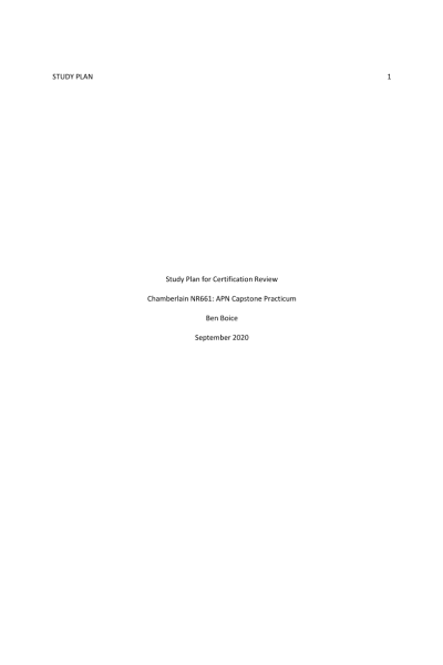 NR 661 Week 1 Assignment; Certification Review Study Plan