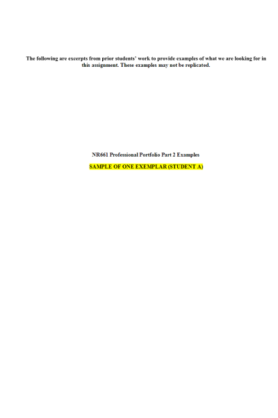 NR 661 Week 6 Capstone Portfolio Part 2 - Examples