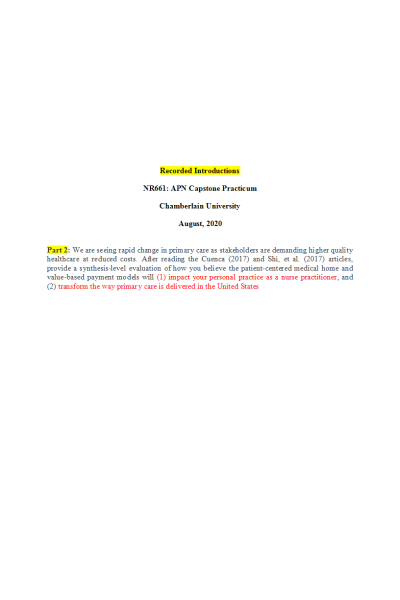 NR 661 Week 1 Recorded Introductions; Initial Post & Responses: August 2020