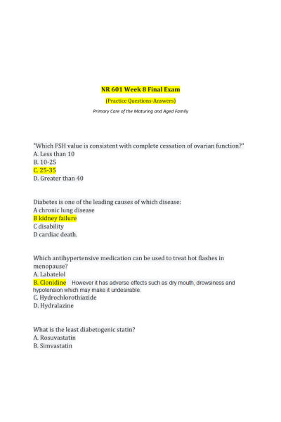 NR 601 Week 8 Final Exam: Year 2020