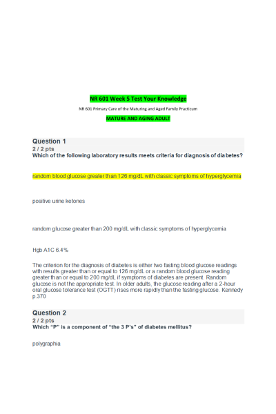 NR 601 Week 5 Test Your Knowledge_Primary Care of the Maturing and Aged Family Practicum