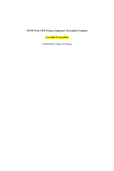 NR 566 Week 3 RX Writing Assignment; Prescription Template