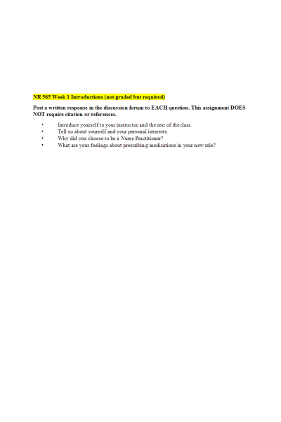 NR 565 Week 1 Introductions (not graded but required)