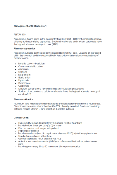 NR 565 Week 7 Management of GI Discomfort
