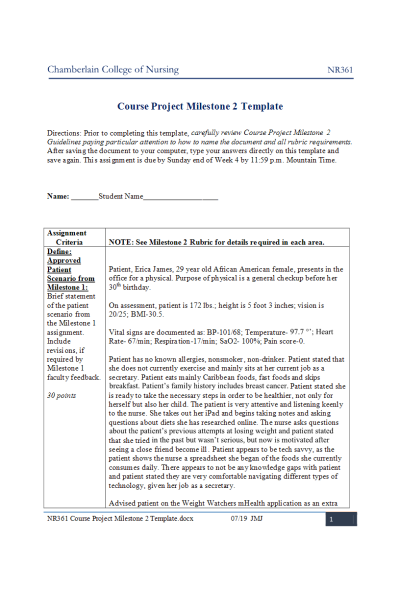 NR 361 Week 4 Course Project Milestone 2 - mHealth Application