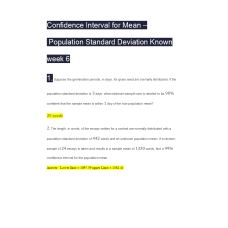 MATH 225N Week 6 Assignment; Confidence Interval for Mean – Population Standard Deviation Known 