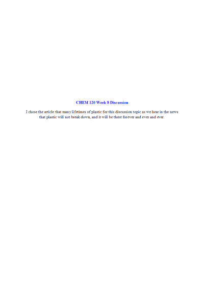 CHEM 120 Week 8 Discussion: Wrap-Up