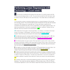 MATH 225N Week 8 Assignment; Performing Linear Regressions with Technology - Exel (Version 2)