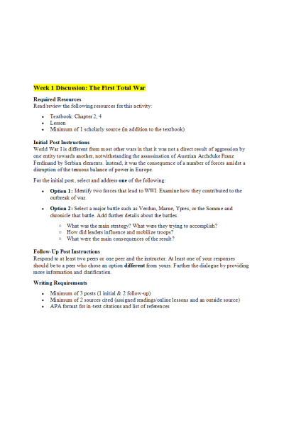 HIST 410N Week 1 Discussion Option 1; The First Total War(v2)