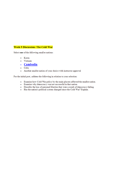 HIST 410N Week 5 Discussion; The Cold War - Cambodia
