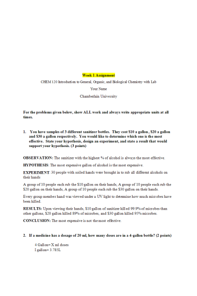 CHEM 120 Week 1 Assignment