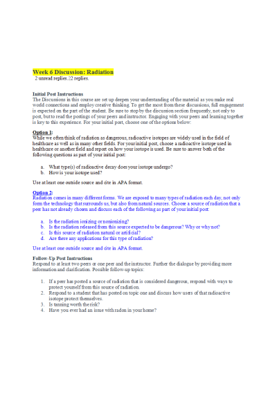 CHEM 120 Week 6 Discussion; Radiation - Topic of Uranium-238