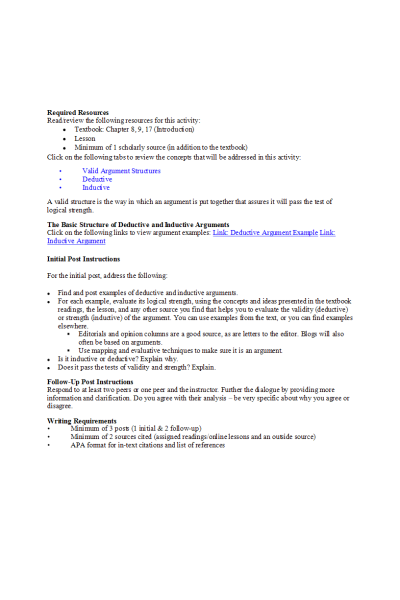 PHIL 347 Week 4 Discussion; Distinguishing Inductive and Deductive Reasoning