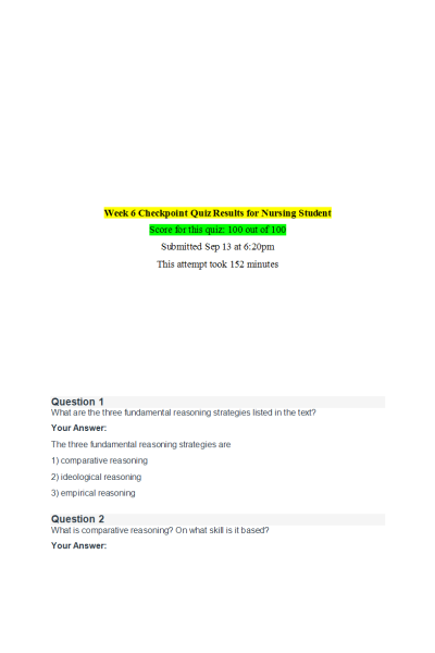 PHIL 347 Week 6 Checkpoint Quiz (Score 100/100)