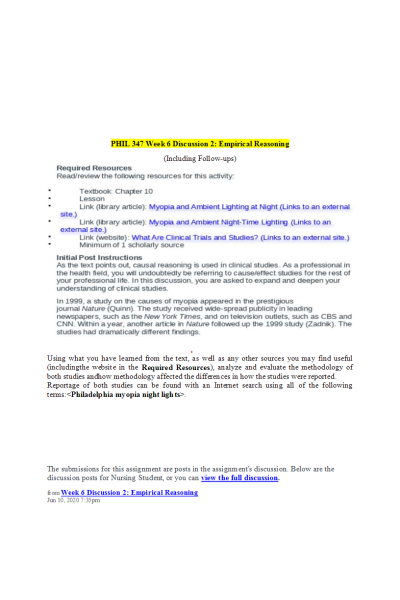 PHIL 347 Week 6 Discussion 2; Empirical Reasoning (With Responses)