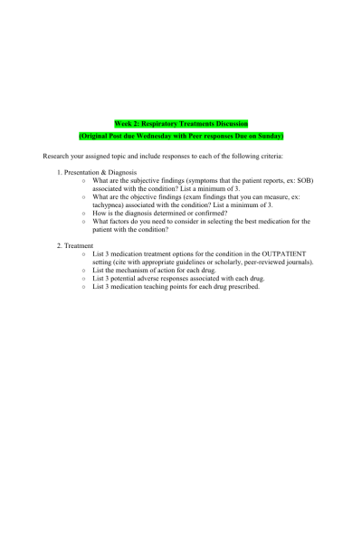 NR 566 Week 2 Respiratory Treatments Discussion; COPD Management