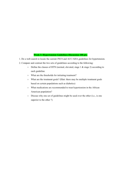 NR 566 Week 3 Hypertension Guidelines Discussion