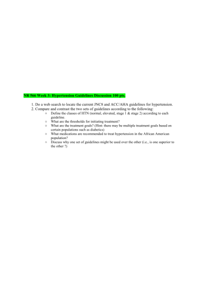 NR 566 Week 3 Hypertension Guidelines Discussion