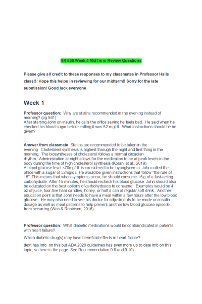 NR 566 Week 4 MidTerm Review Questions-Answers