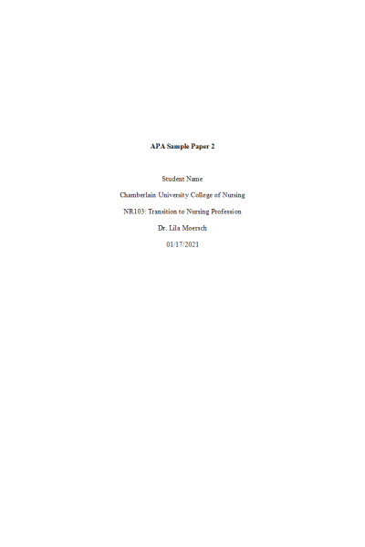 NR 103 Week 2 APA Resources; Sample Paper