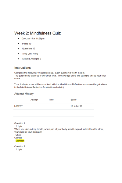 NR 103 Week 2 Mindfulness Quiz