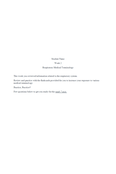 NR 103 Week 2 Respiratory Medical Terminology (study)