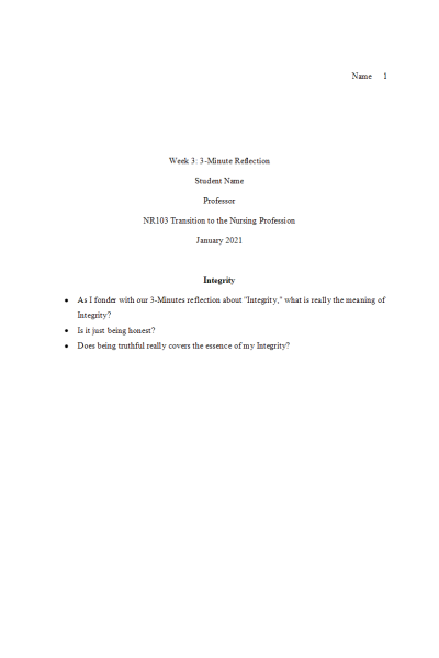 NR 103 Week 3 In Class Assignment-Activity (IC); 3-Minute Reflection Paper