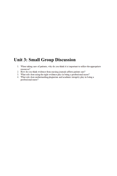 NR 103 Week 3 Small Group Discussion
