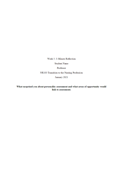 NR 103 Week 5 In Class Assignment-Activity (IC); 3 Minute Reflection Paper