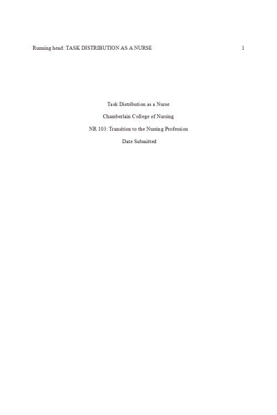 NR 103 Week 5 RUA Assignment; Task Distribution as a Nurse - DELEGATION