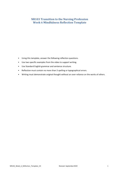 NR 103 Week 6 Mindfulness Reflection