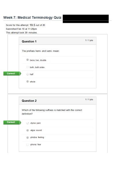 NR 103 Week 7 Medical Terminology Quiz