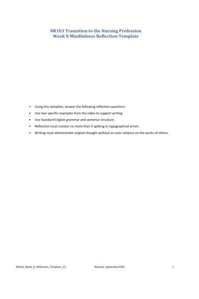 NR 103 Week 8 Mindfulness Reflection