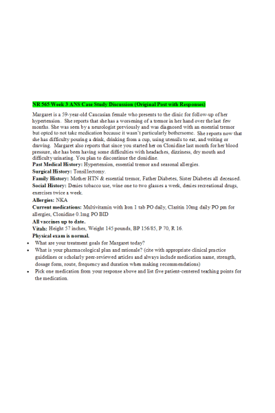 NR 565 Week 3 ANS Case Study Discussion (Original Post with Responses)