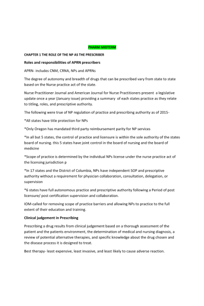 NR 565 Week 4 MidTerm Review Based on TextBook)