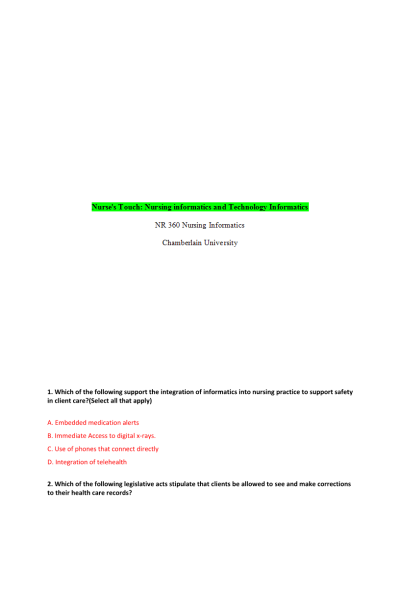 NR 360 Week 2 Assignment; Nurse's Touch - Nursing Informatics & Technology Informatics