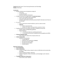 NR 360 Week 2 Nurse's Touch; Nursing Informatics and Technology Informatics - Notes