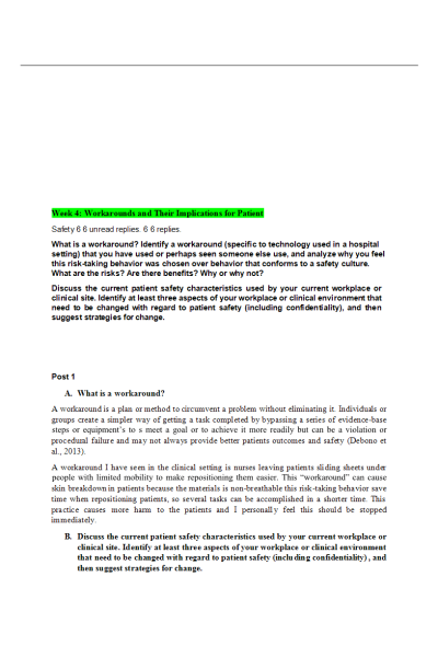 NR 360 Week 4 Discussion; Workarounds and Their Implications for Patient Safety (With Replies)