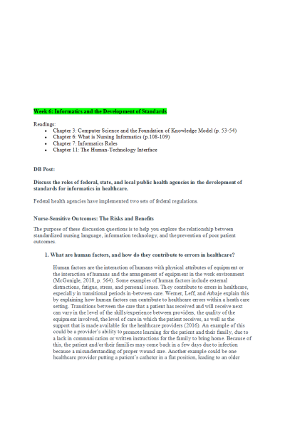 NR 360 Week 6 Discussion; Informatics and the Development of Standards