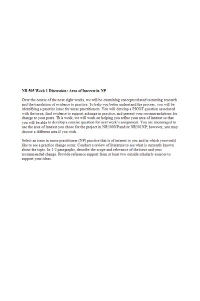 NR 505 Week 1 Discussion; Area of Interest in NP - Overuse of Opioid Drugs