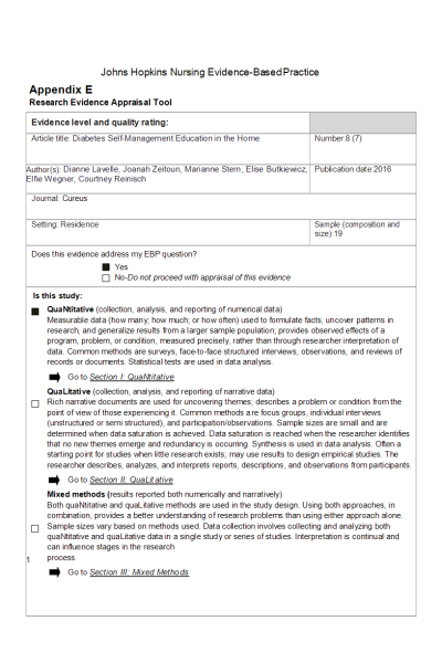 NR 505 Week 3 Appendix E - Research Appraisal Tool