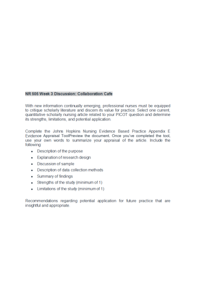 NR 505 Week 3 Discussion; Quantitative Research - Collaboration Cafe
