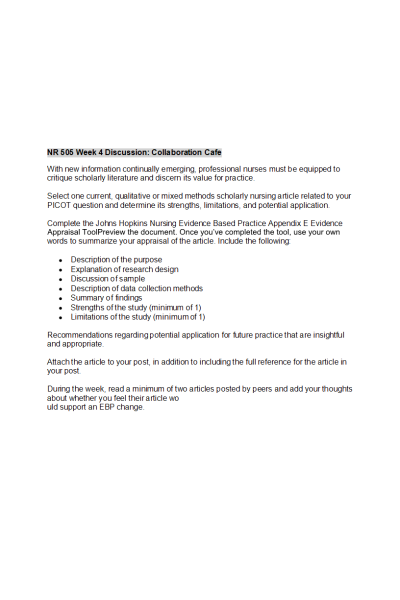 NR 505 Week 4 Discussion: Qualitative Research Collaboration Cafe