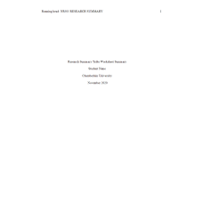 NR 505 Week 5 Assignment; Research Summary Table Worksheet