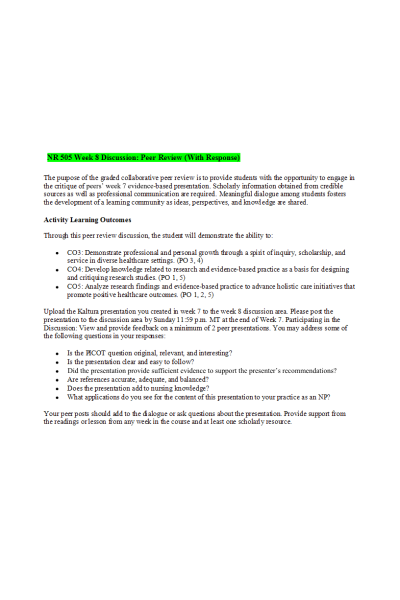 NR 505 Week 8 Discussion; Peer Review (With Response)