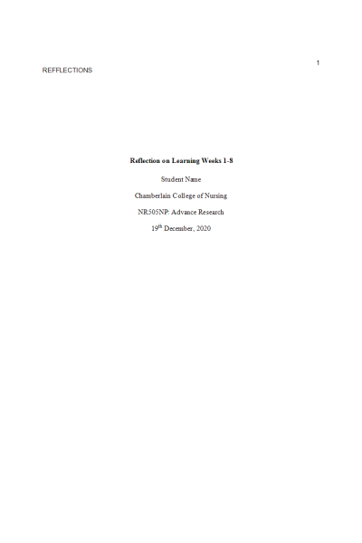 NR 505 Weeks 1-8 Reflections on Learning